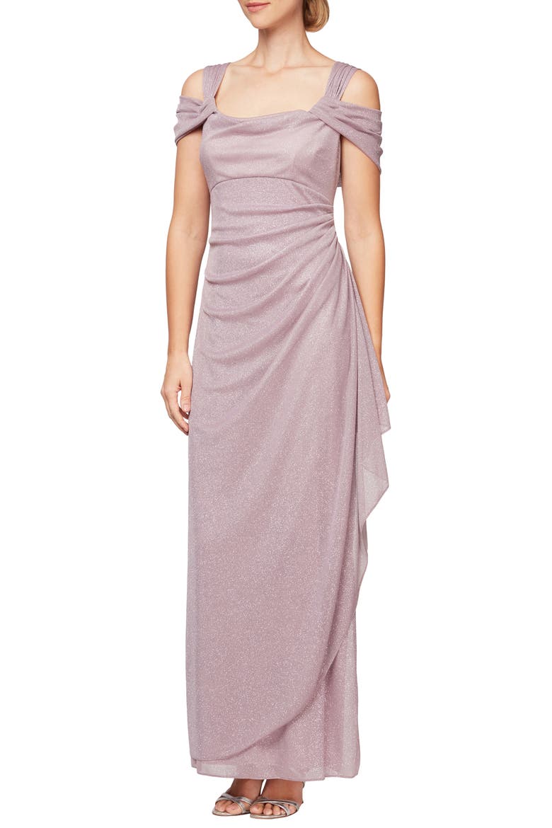 Cold Shoulder Ruffle Glitter Chiffon Gown video