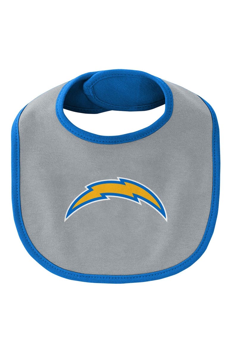 Outerstuff Newborn & Infant Powder Blue/Gray Los Angeles Chargers Little Champ Three-Piece Bodysuit Bib & Booties Set, Alternate, color, 