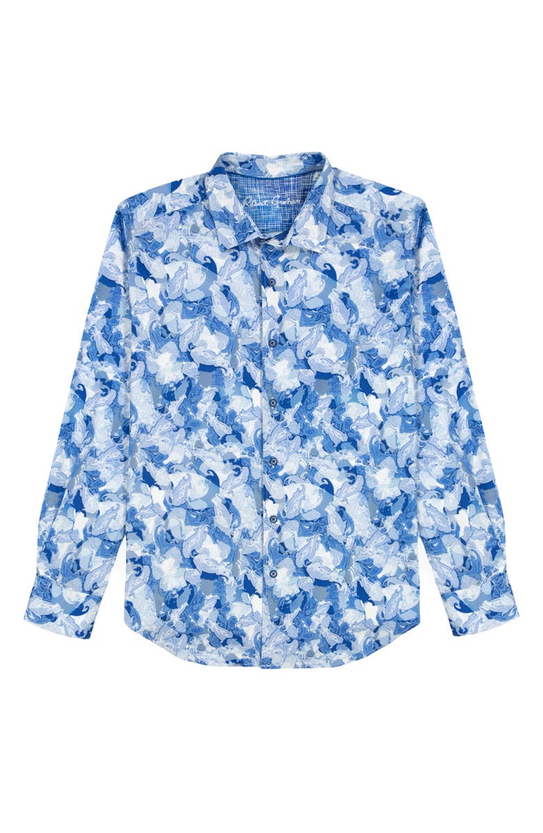 Robert Graham Baskerville Koi Print Stretch Cotton Button-Up Shirt, Alternate, color, Blue