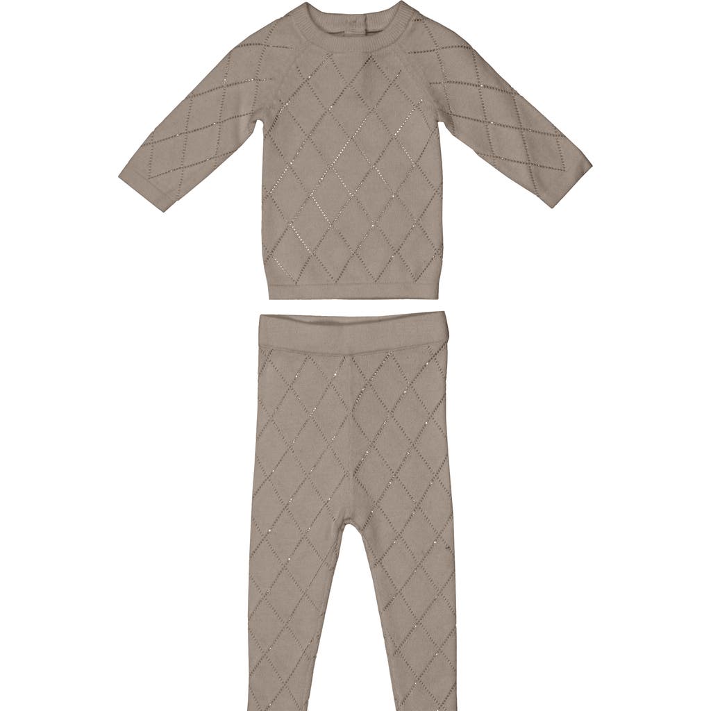 Maniere Manière Diamond Pointelle Sweater & Pants Set In Neutral