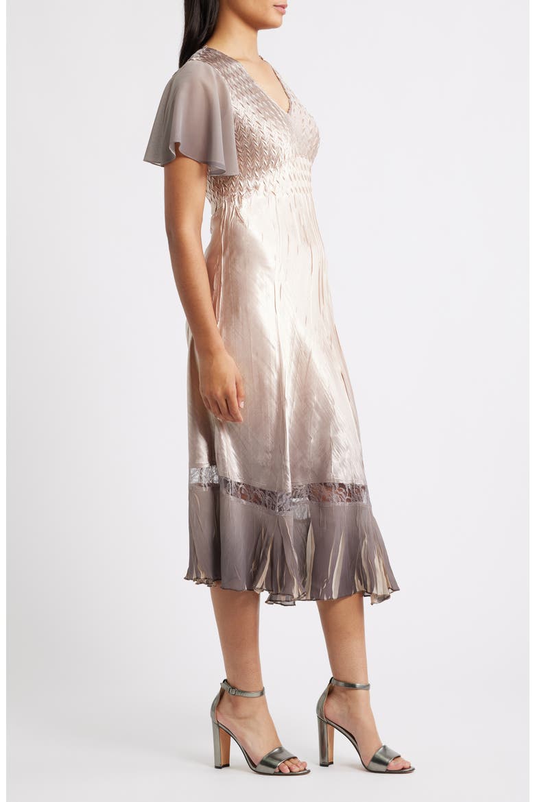 Tiered Charmeuse & Chiffon Cocktail Dress, Alternate, color, OYSTER SMOKE OMBRE