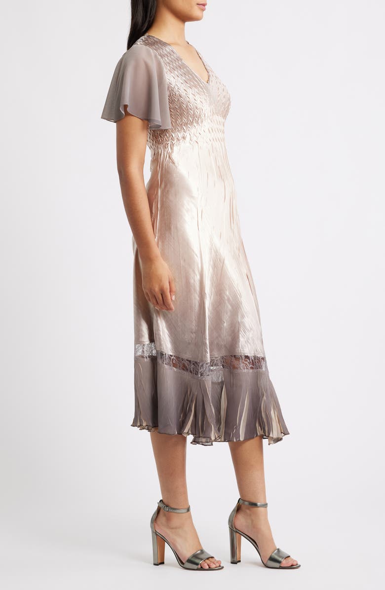 Komarov Tiered Charmeuse & Chiffon Cocktail Dress, Alternate, color, Oyster Smoke Ombre