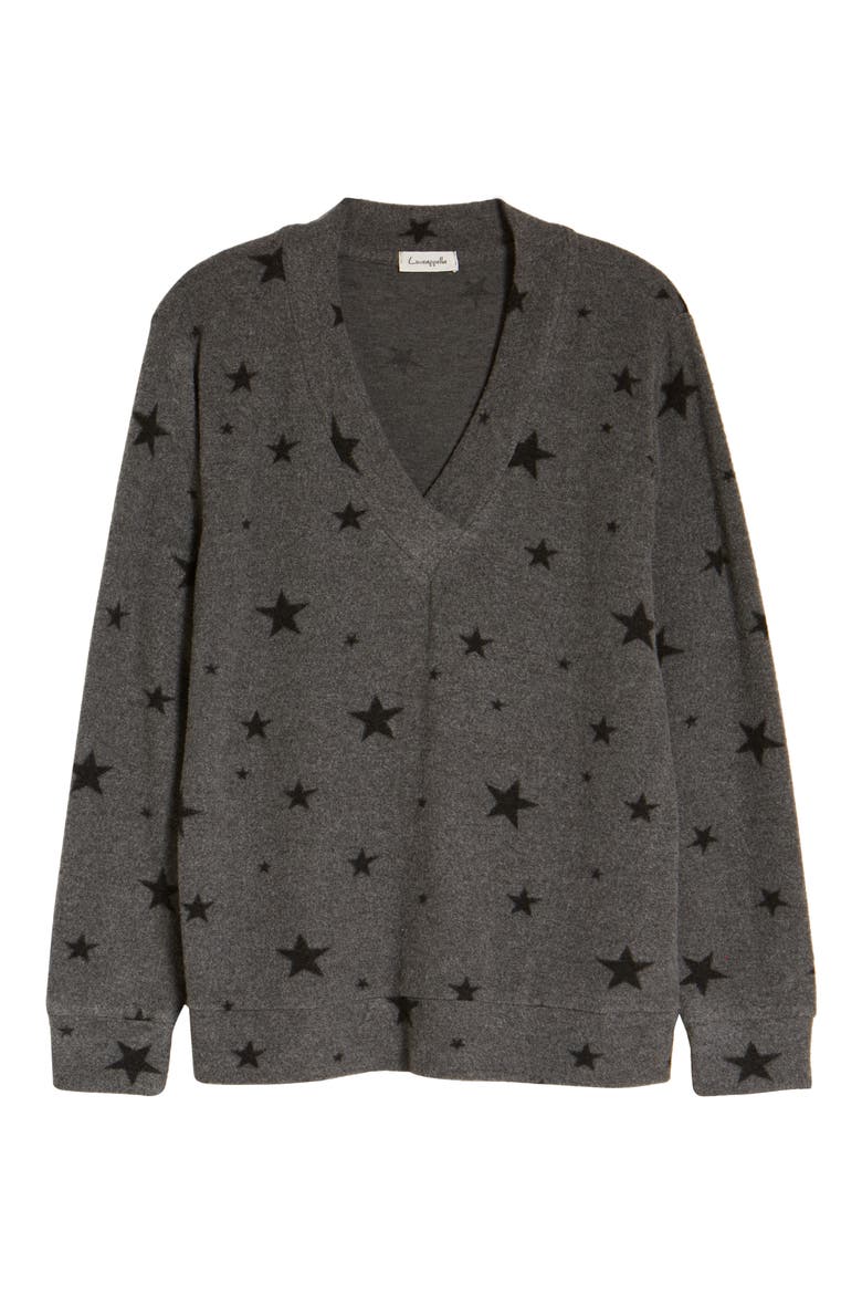 Star V-Neck Top, Alternate, color, CHARCOAL
