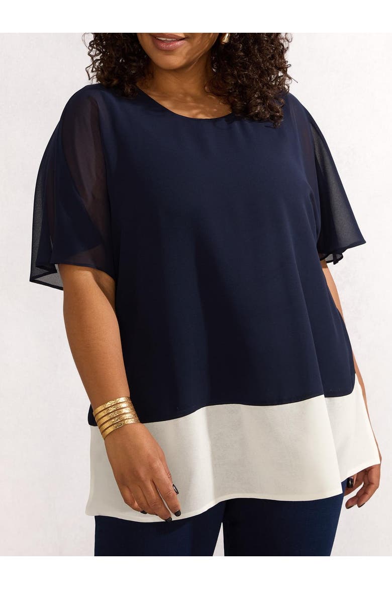 Colour Block Overlay T-Shirt, Alternate, color, Navy