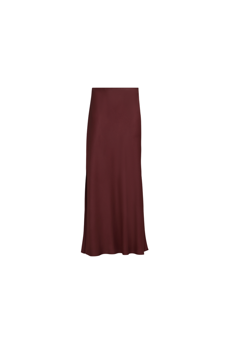 Satin cady fluid bias-cut skirt, Alternate, color, Wine