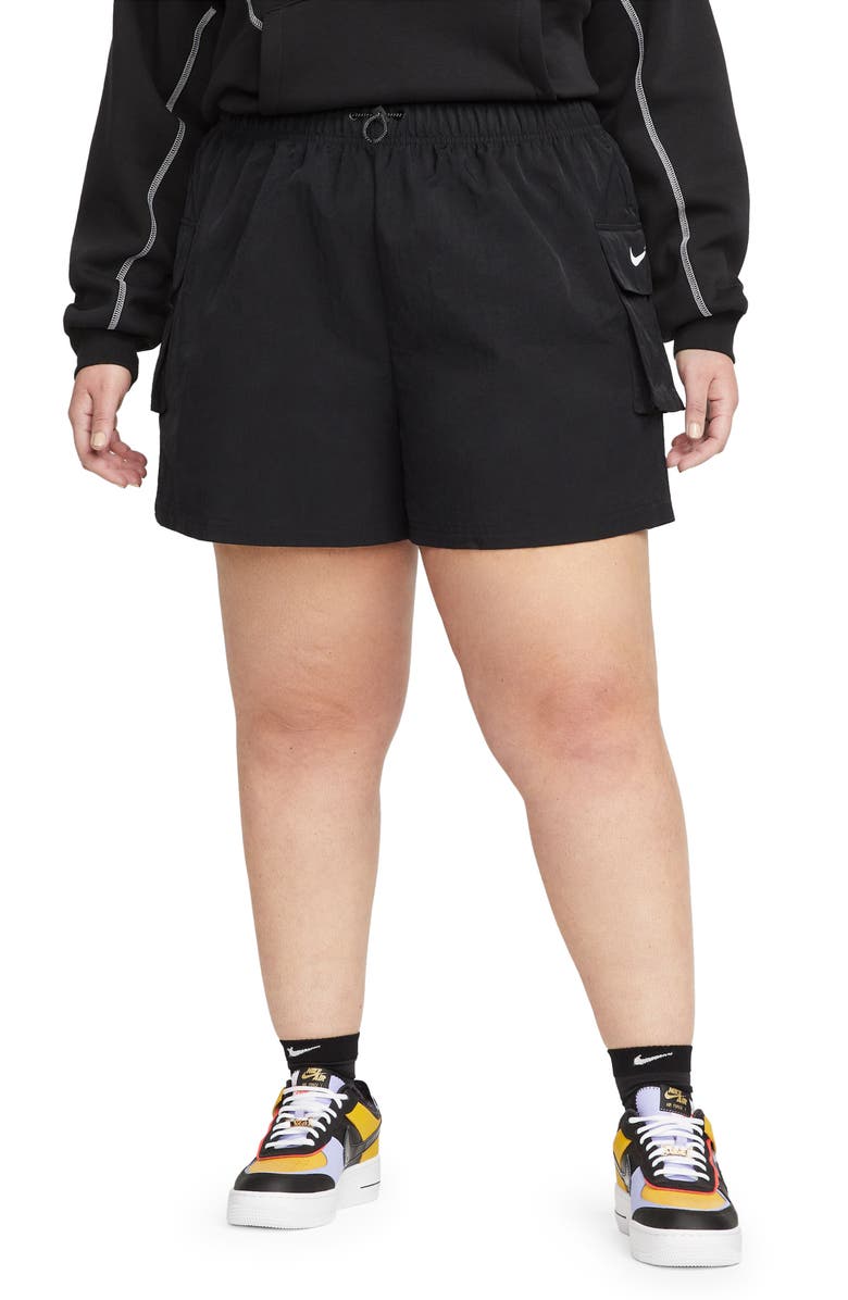 Nike Sportswear Essential Woven High Waist Shorts, Main, color, Black/ White