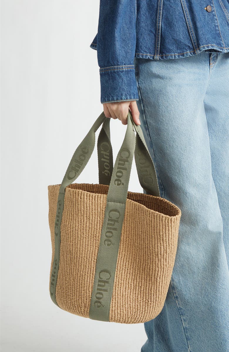 Chloé Large Woody Straw Basket Tote, Alternate, color, Aloe Green