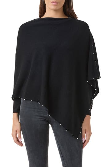 Sofia Cashmere Wool & Cashmere Poncho In Black