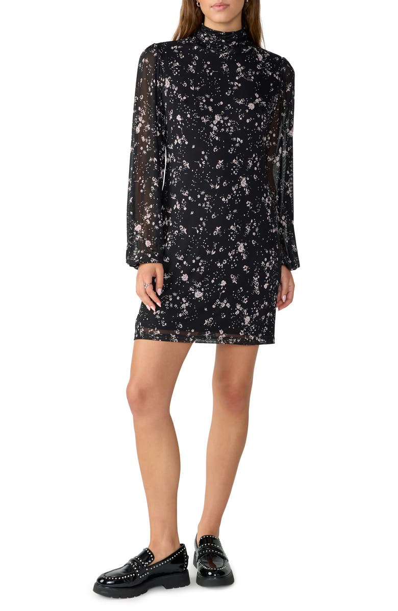 Sanctuary Dreamy Night Floral Long Sleeve Mesh Minidress, Main, color, 