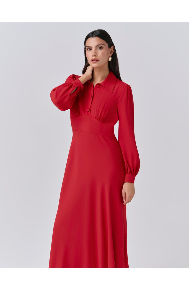 Ghost London Wendy Crepe Collared Neck Midi Dress, Alternate, color, Red