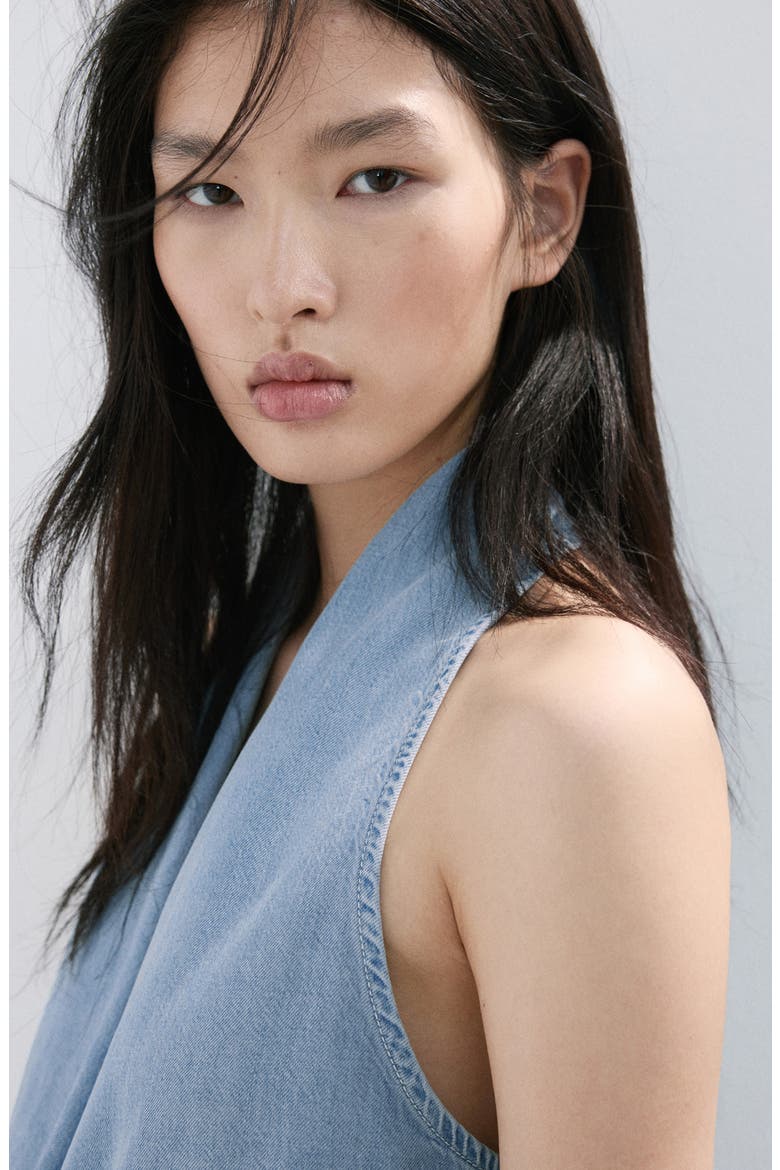 Drape Plunge Neck Top, Alternate, color, LIGHT BLUE