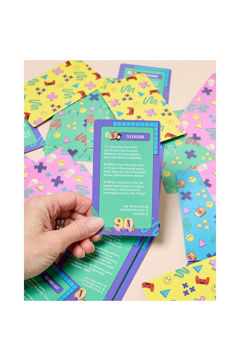 90's Trivia Cards, Party Card Game, 180 Cool Questions, Alternate, color, Multicolored