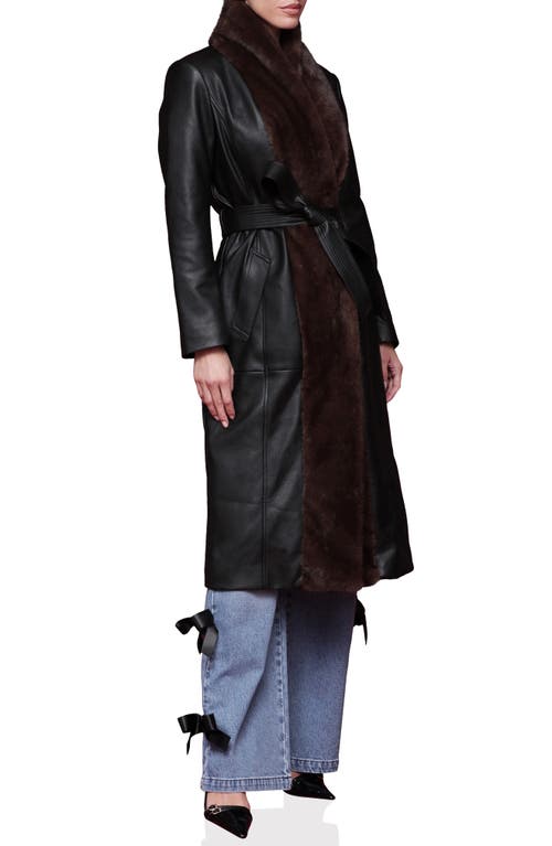 Avec Les Filles Shawl Collar Faux Leather & Faux Fur Wrap Coat In Brown