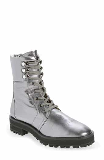 Pearly Lace-Up Lug Sole Bootie