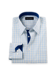 Paul Fredrick Cotton Spandex Point Collar Poplin Slim Contrast Trim Button Cuff Long Sleeve