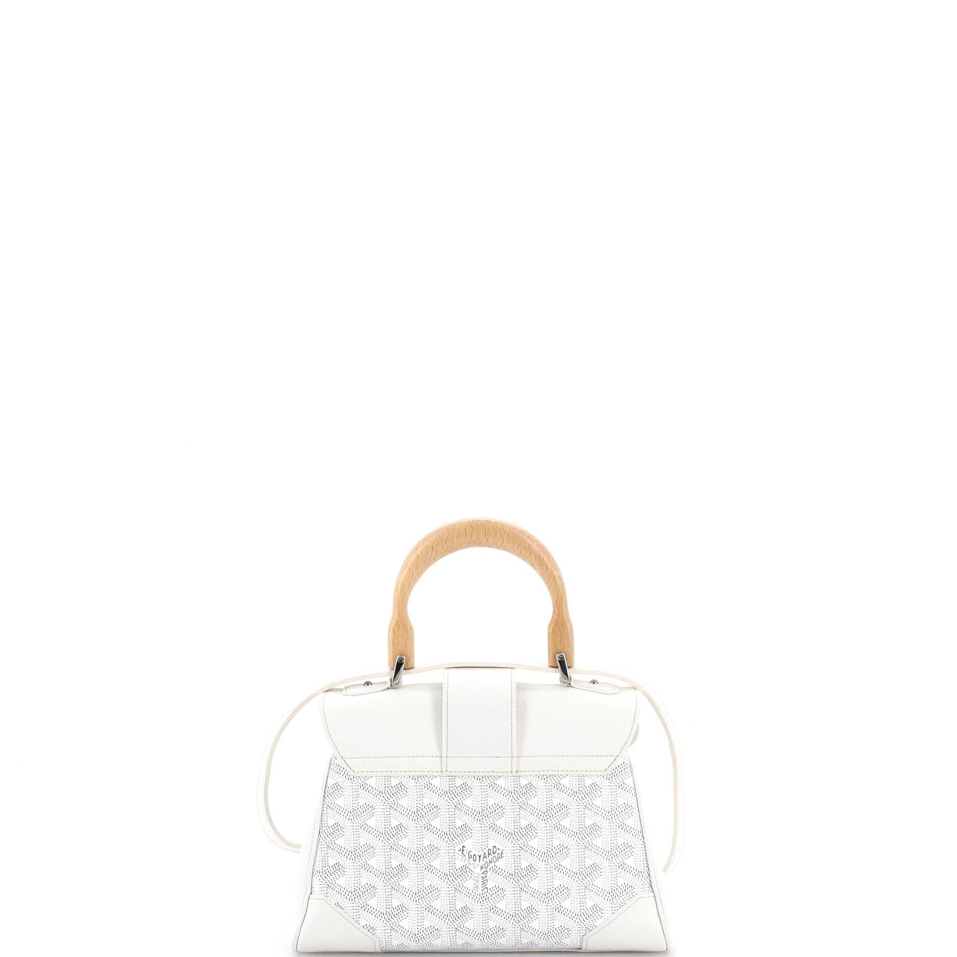 Pre-Owned Goyard Saigon Top Handle Bag Coated Canvas with Leather Mini, Alternate, color, White