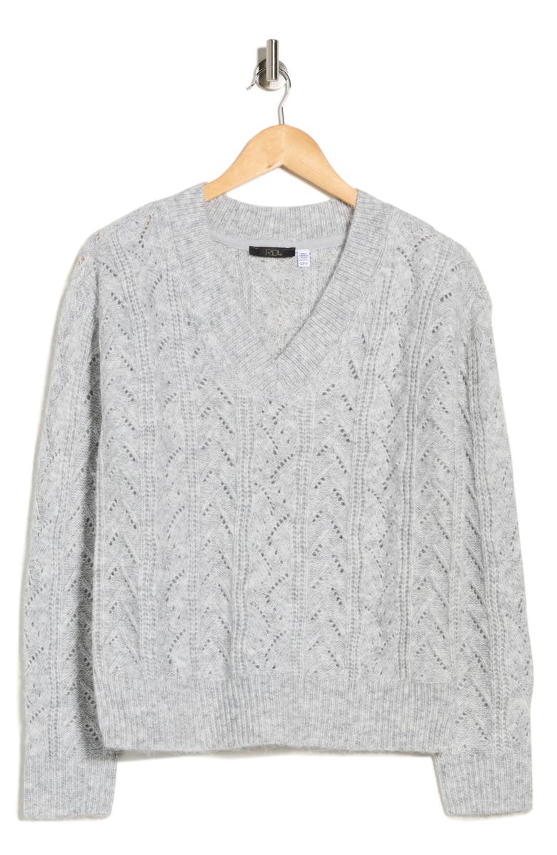 RDI V-Neck Pointelle Sweater, Alternate, color, Grey Cloud