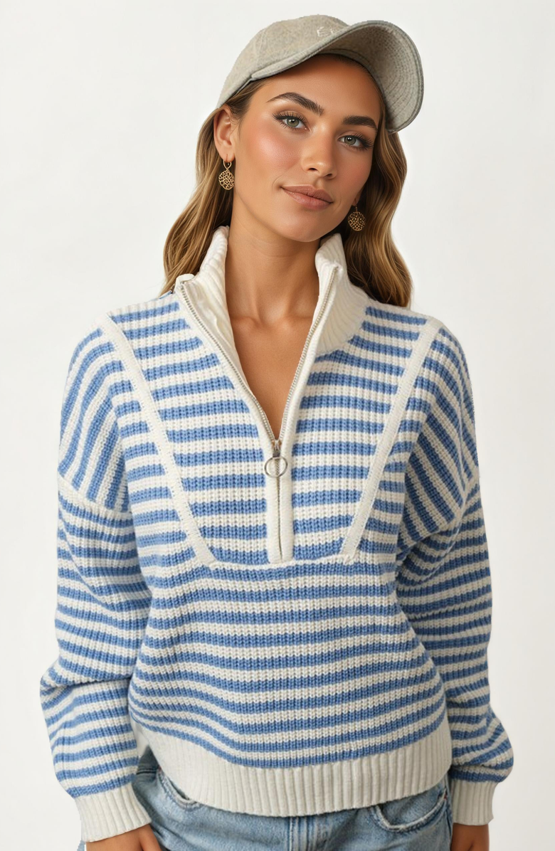 Knit and Lounge Striped Half Zip Knit Sweater, Main, color, 