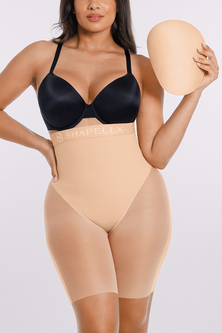 Butt Lifting Padded High Waist Shapewear Shorts, Main, color, Beige