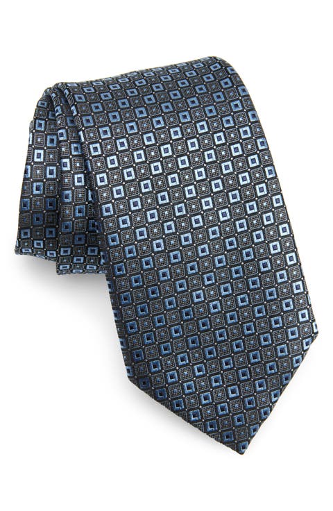 Embroidered Polka Dot Geo Silk Tie