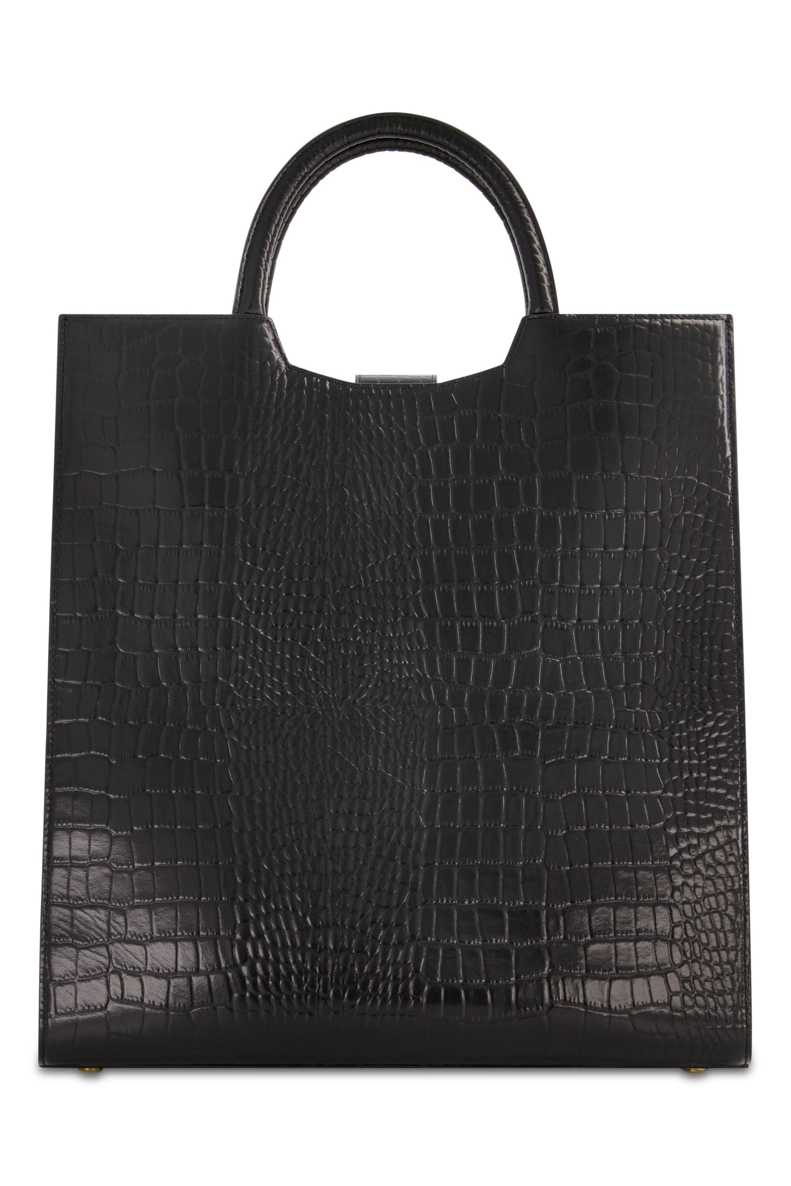 Mac Duggal Crocodile Leather Buckle Detail Maxi Tote Bag, Alternate, color, 