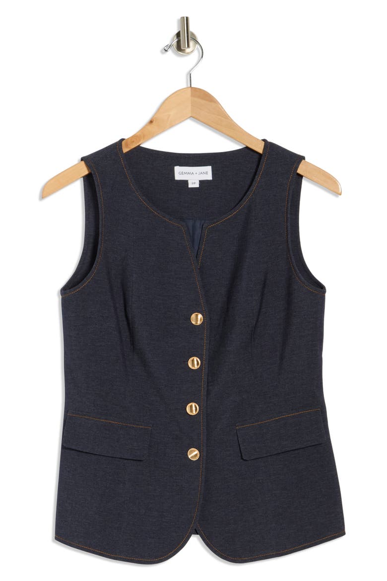 Contrast Stitch Vest, Alternate, color, INDIGO BLUE