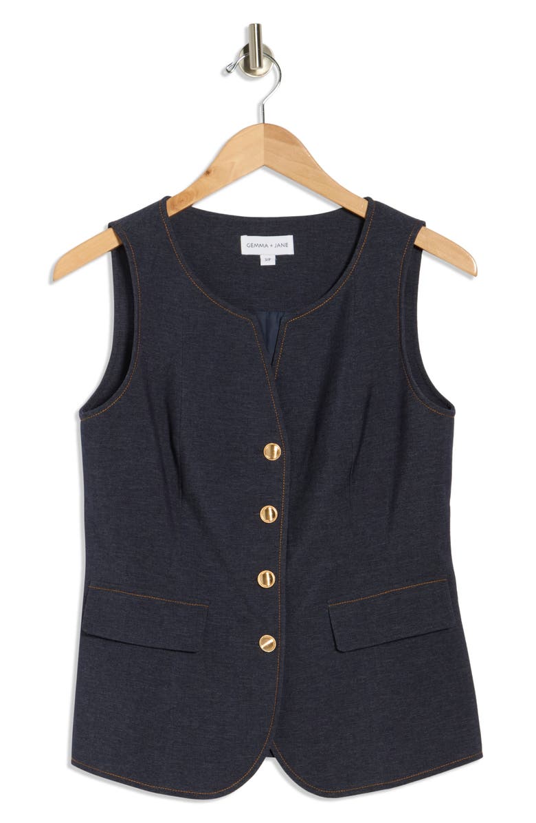 Gemma + Jane Contrast Stitch Vest, Alternate, color, Indigo Blue