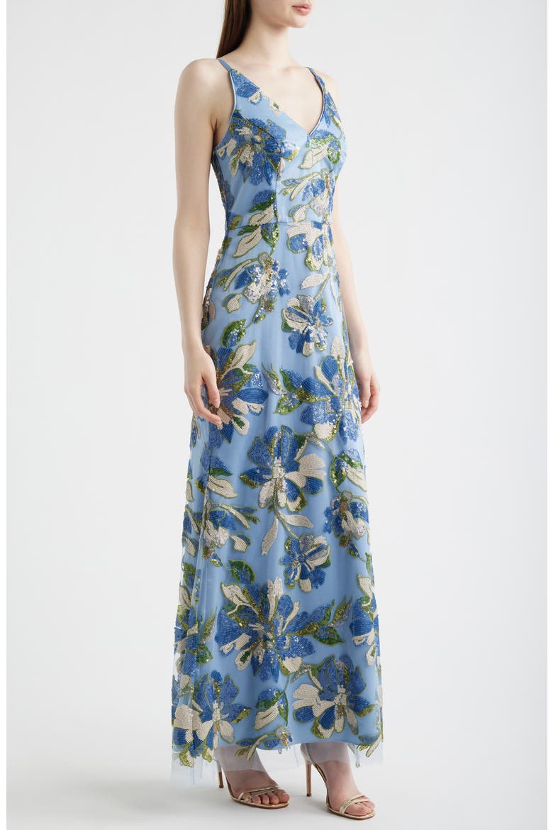 Sequin Floral Mermaid Gown, Alternate, color, BLUE MULTI
