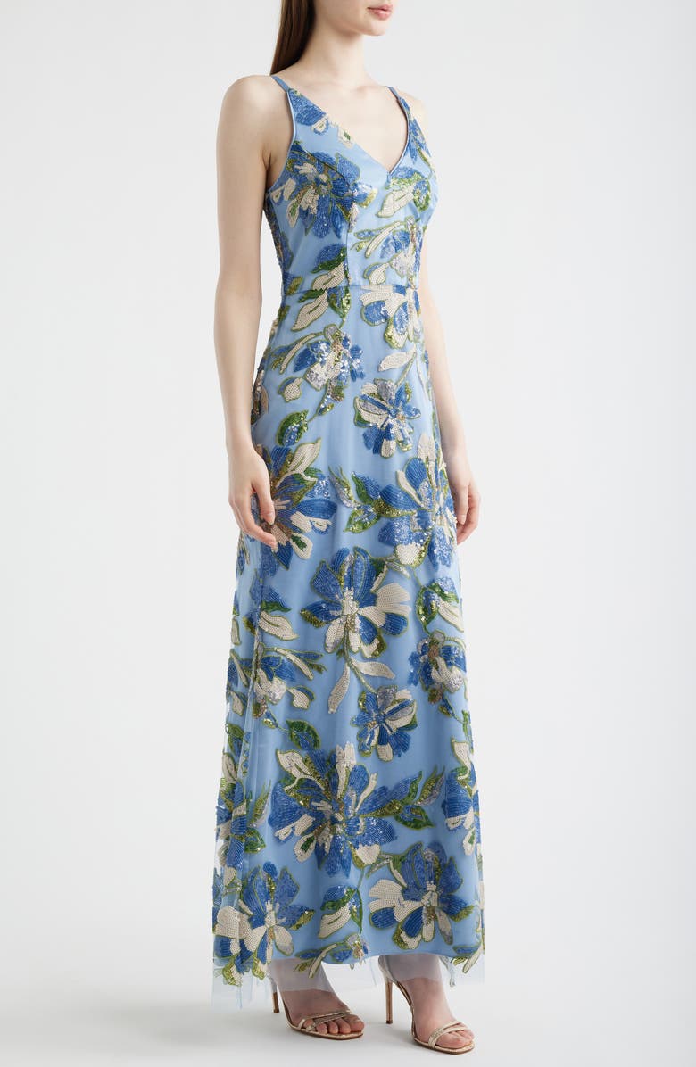 Eliza J Sequin Floral Mermaid Gown, Alternate, color, Blue Multi