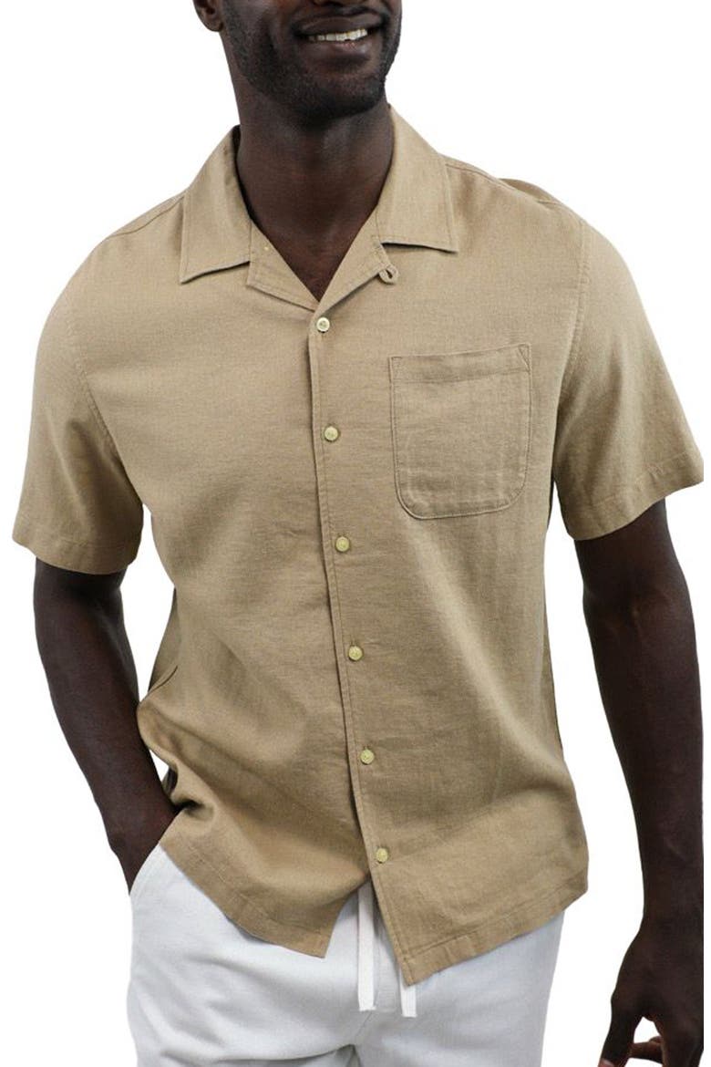 Suffolk Linen Blend Camp Shirt, Main, color, TAN