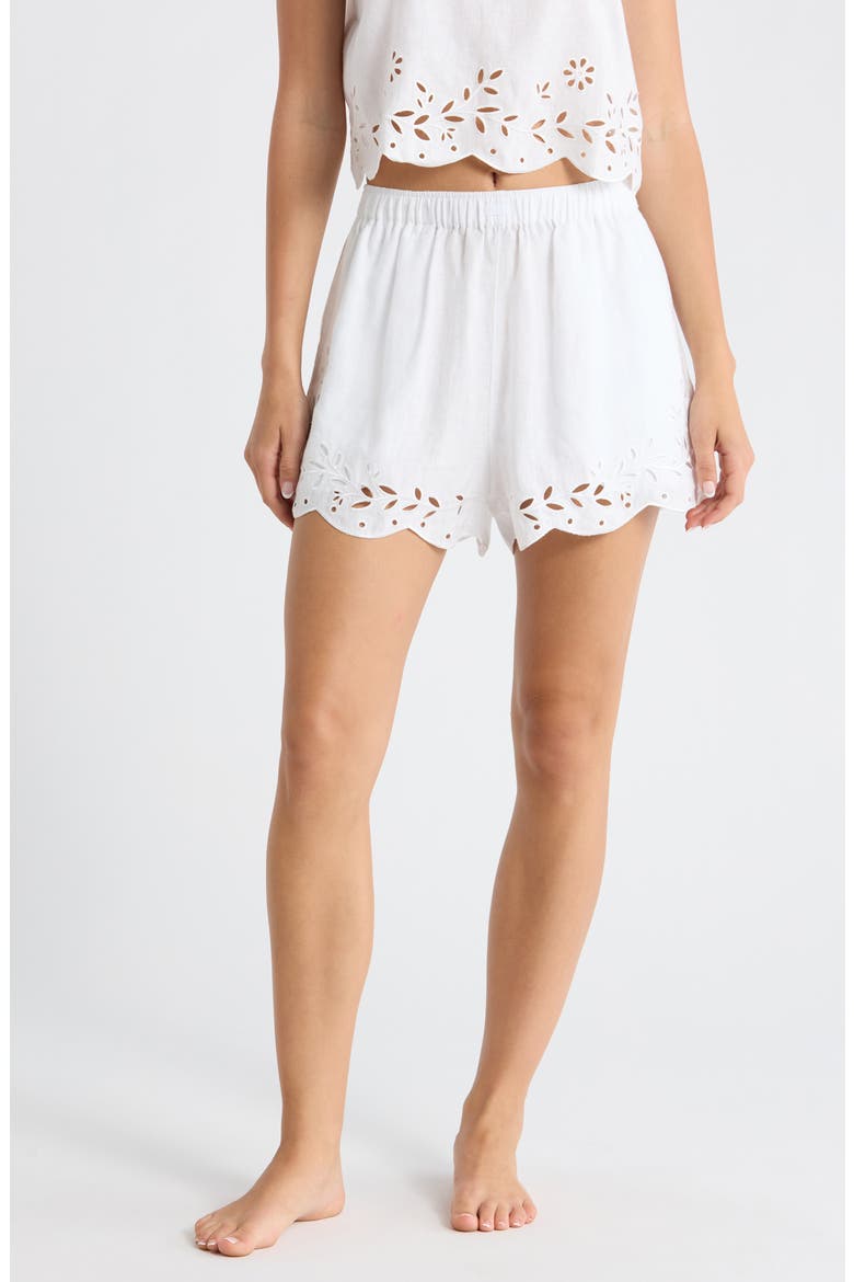 Embroidered Eyelet Linen Shorts, Main, color, SINCERE WHITE