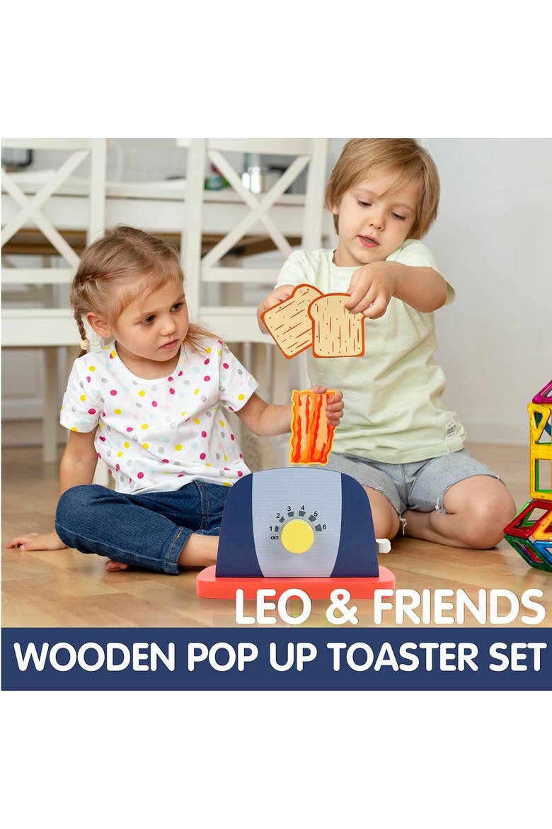 Wooden Pop Up Toaster Set | 7 Piece Accessory Play Kitchen Wooden Toaster Toy for Children Ages 3-6, Alternate, color, Blue