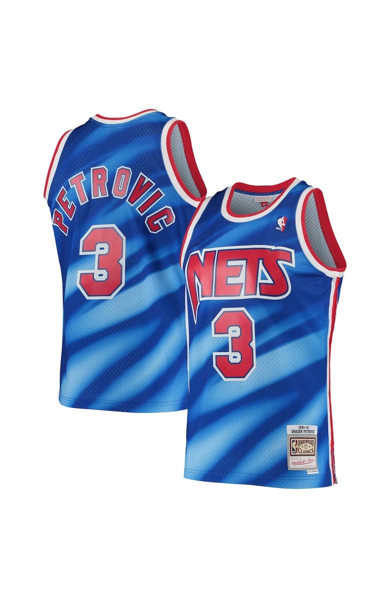 Mitchell & Ness Men's Mitchell & Ness Drazen Petrovic Blue New Jersey Nets 1990/91 Hardwood Classics Swingman Jersey, Main, color, 