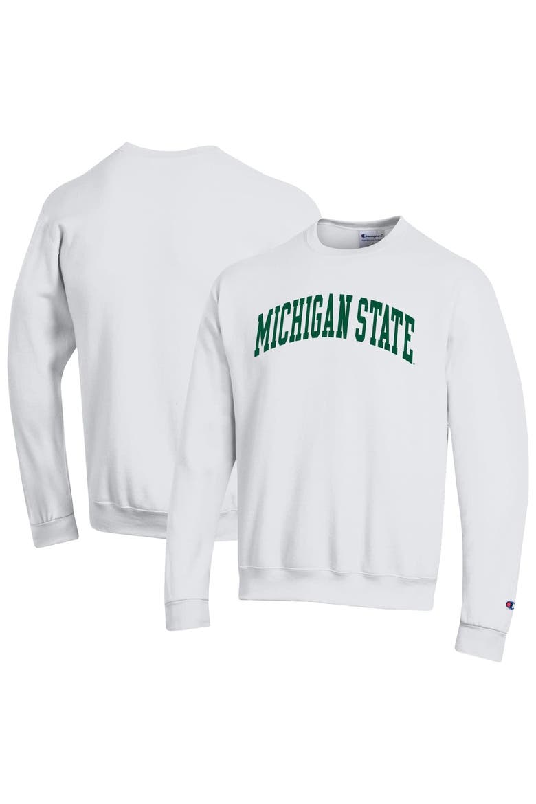 Men's Champion  White Michigan State Spartans Basic Arch Fleece Pullover Sweatshirt, Main, color, White