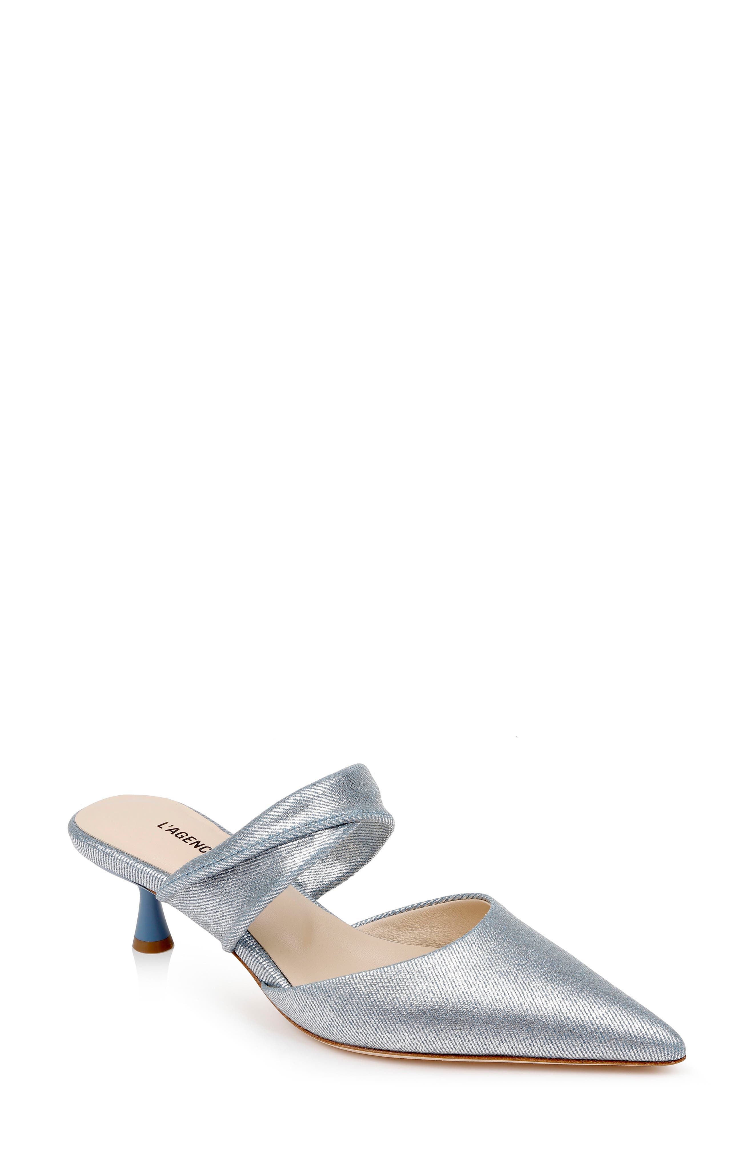 Chloe Metallic Denim Mule, Main, color, BLUE/ SILVER