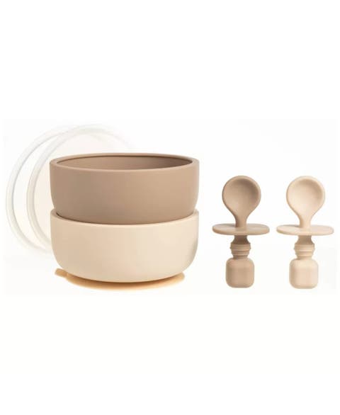 Silicone Baby Feeding Set with Suction Bowls & Spoons, 4-Piece