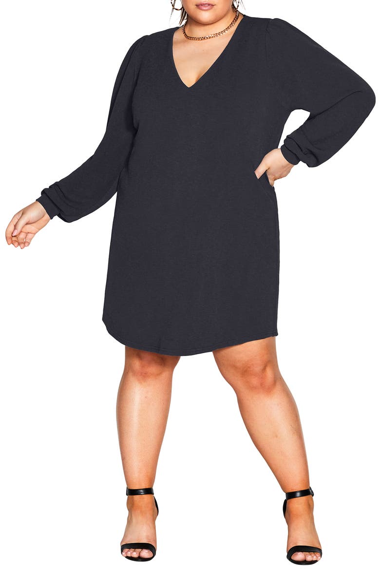Quiero Long Sleeve Shift Dress, Main, color, NAVY