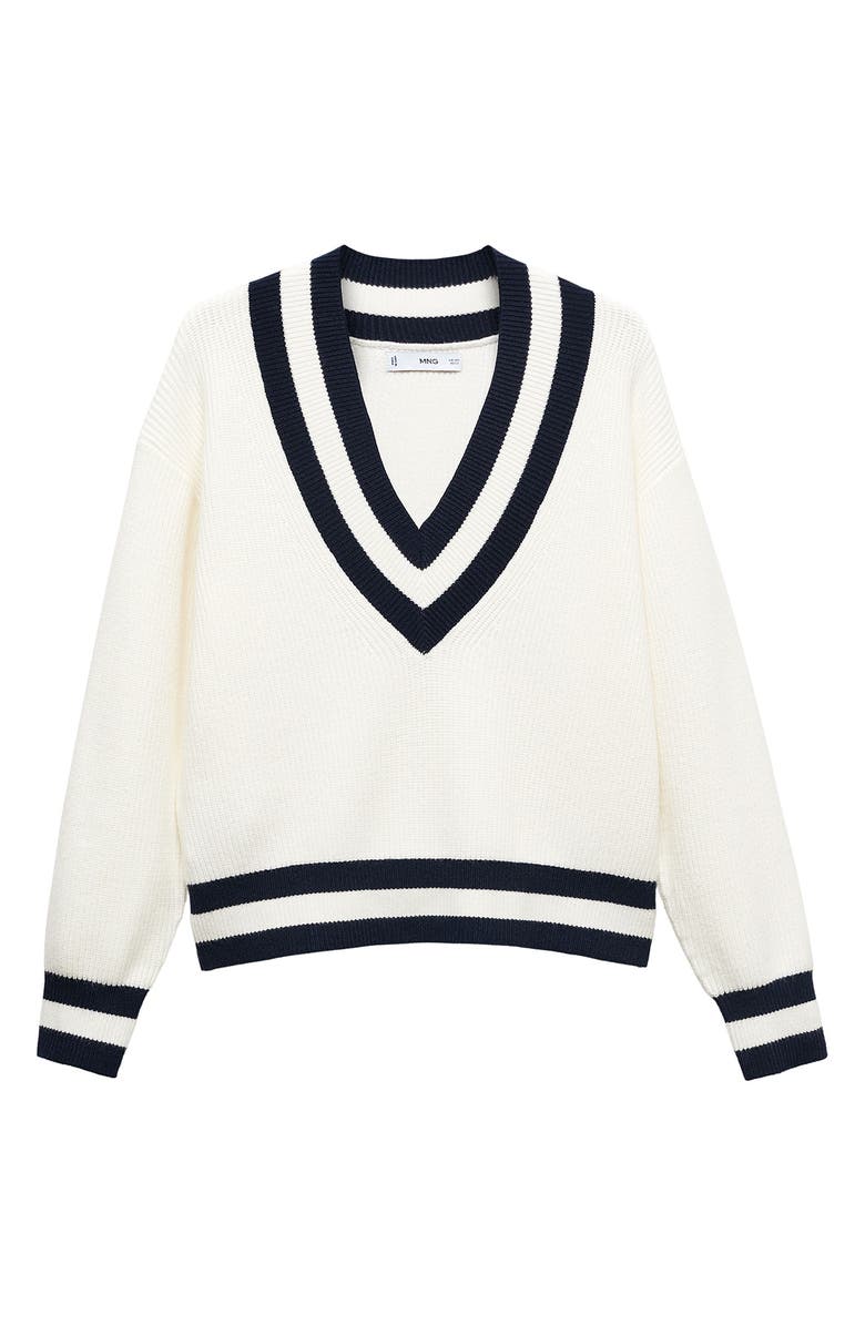 MANGO Contrast Stripe V-Neck Sweater, Alternate, color, 
