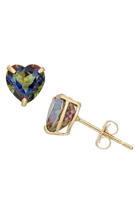 10K Gold Topaz Heart Stud Earrings