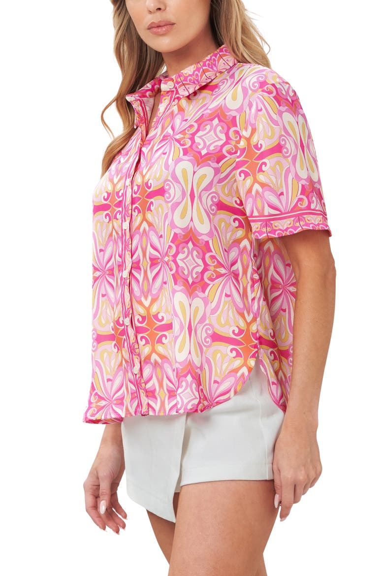 Printed Button Front Shirt, Alternate, color, PINK