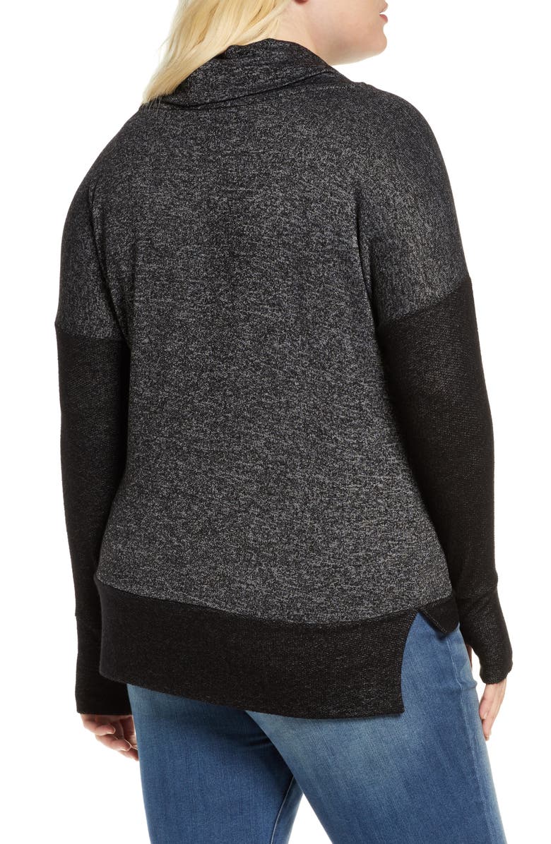 Loveappella Reverse Contrast Cowl Neck Long Sleeve Top, Alternate, color, 