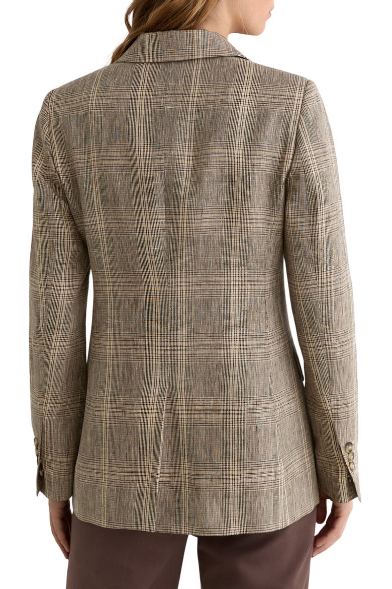 Sybil Check Double Breasted Linen Blazer, Alternate, color, NEUTRAL CHECK