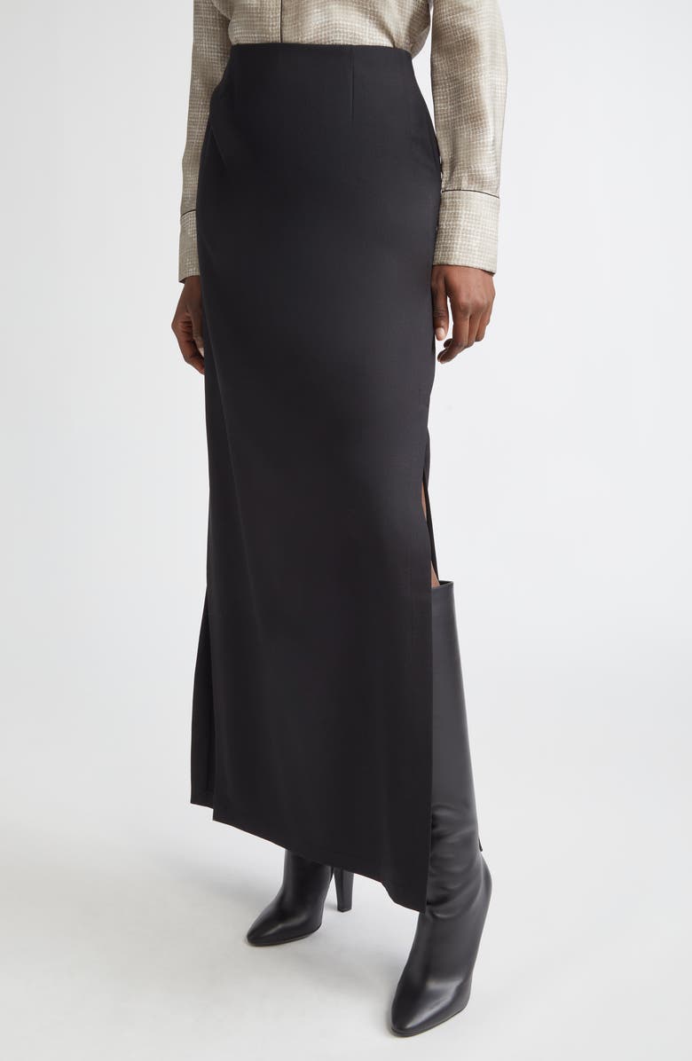 Lafayette 148 New York Side Slit Stretch Wool A-Line Maxi Skirt, Alternate, color, Black