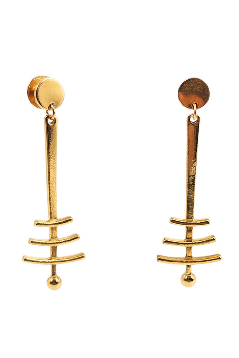 Vintage 1970s Costume Gold Geometric Drop Earrings, Main, color, Gold