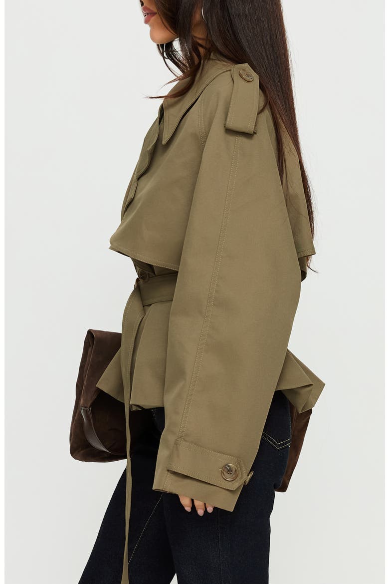 Eldora Double Breasted Belted Crop Trench Coat, Alternate, color, GREEN
