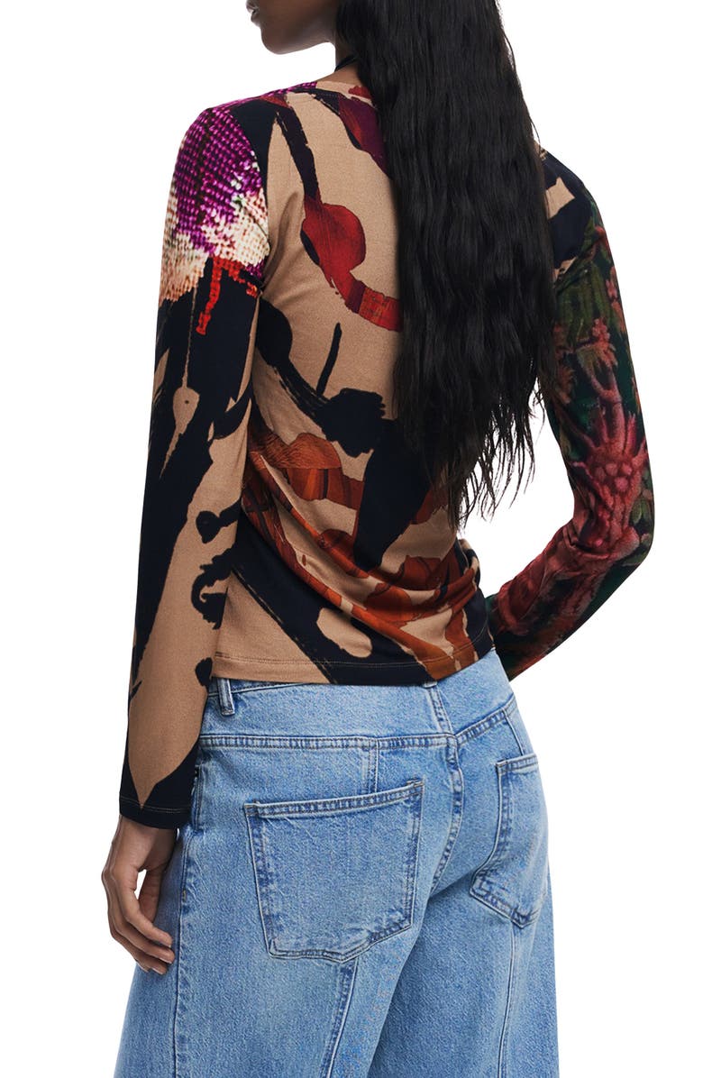 Desigual Abstract Print Scoop Neck T-Shirt, Alternate, color, Pink