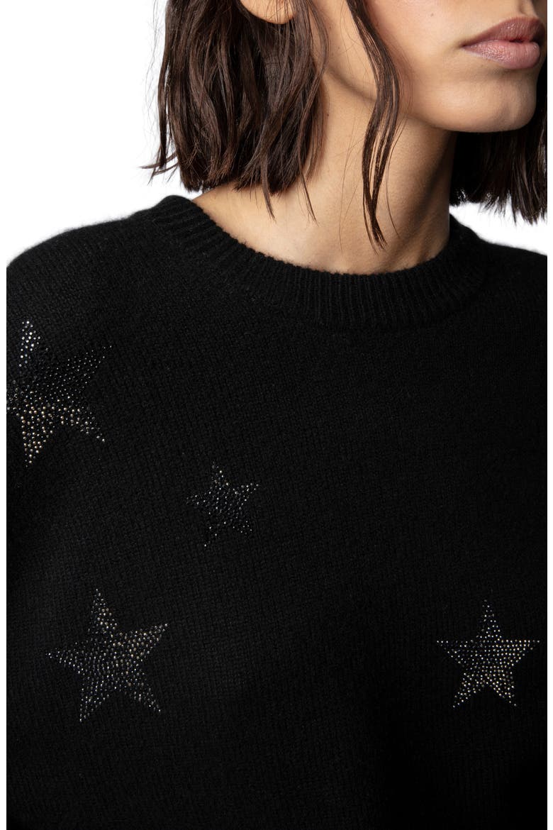 Markus Rhinestone Star Embellished Cashmere Sweater, Alternate, color, NOIR