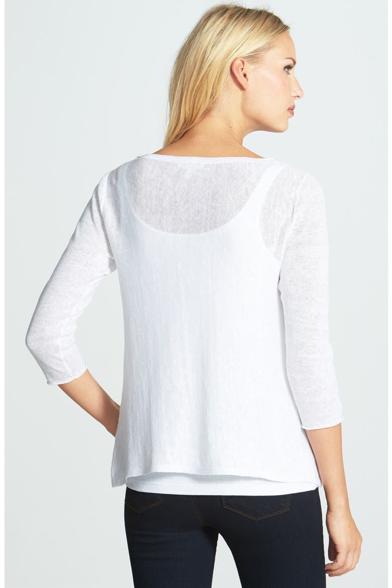 Bateau Neck Organic Linen Top, Alternate, color, WHITE