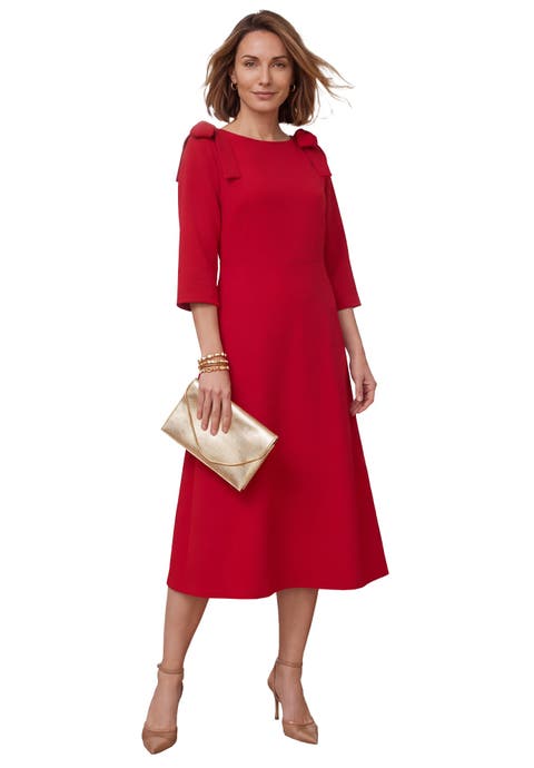 Bow Sleeve Fit And Flare Midi Dress (plus)