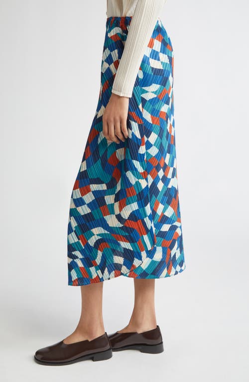 Issey Miyake Pleats Please  Dancing Square Pleated Midi Skirt In Blue